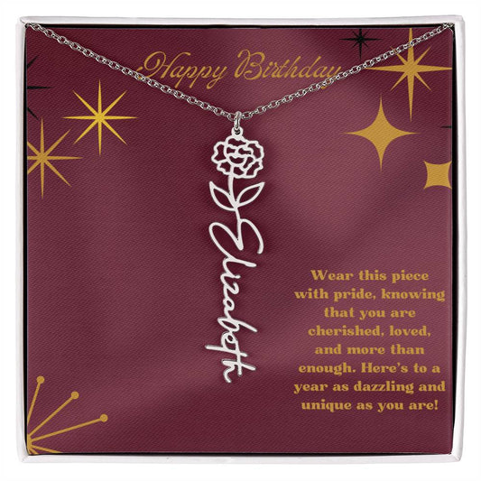 Custom Name Necklace with Birth Flower